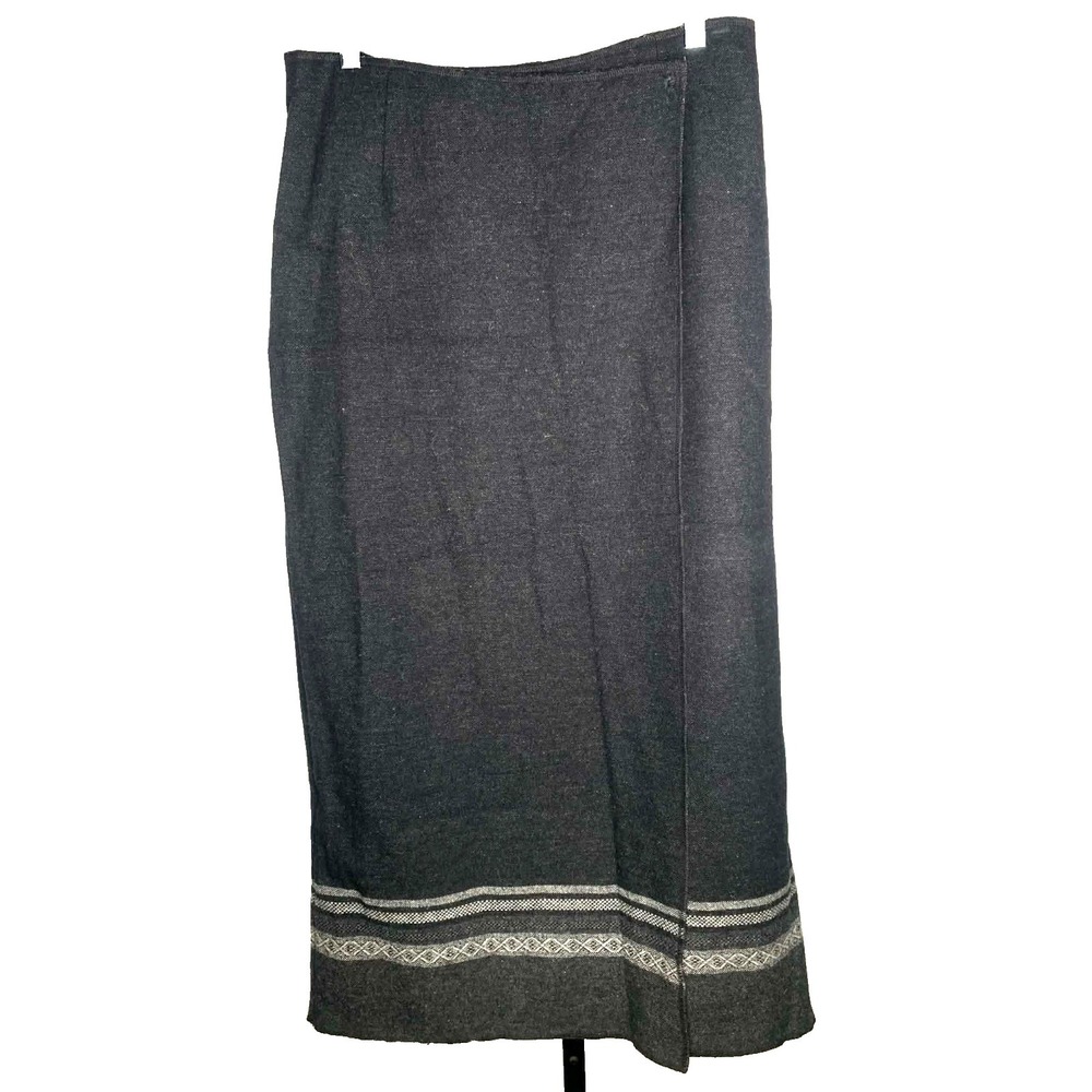 Eddie‎ Bauer Wool Blend Long Maxi Skirt Women's size 14 Slit Gray Grunge modest